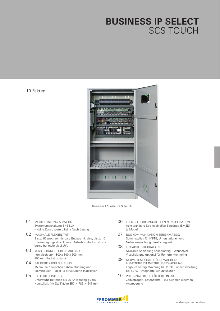 Erste Seite des Datenblatts Business IP Select SCS Touch