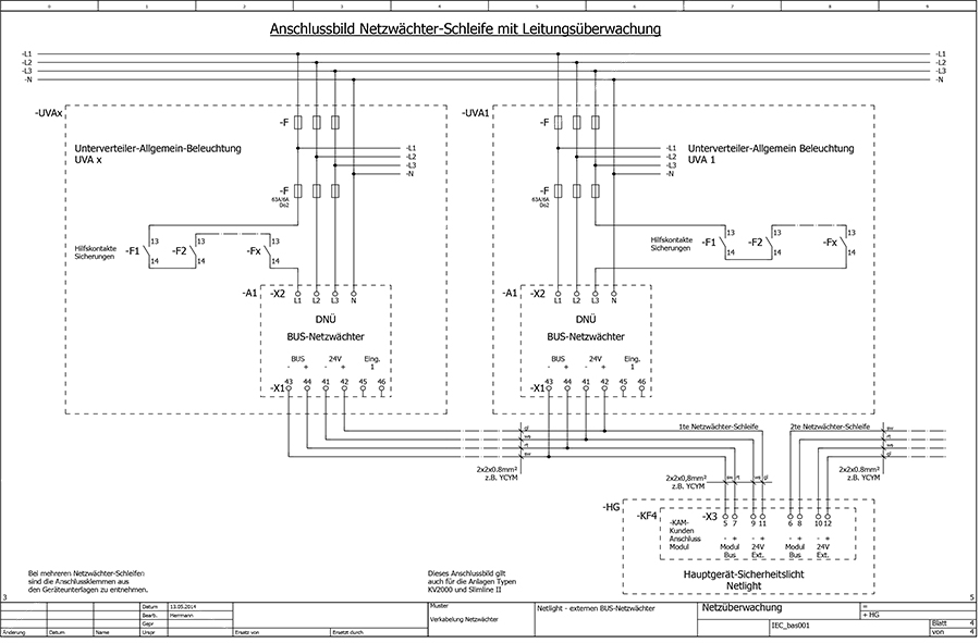 Original-Anschlussbild einer DNÜ-Netzwächter-Schleife mit Leitungsüberwachung